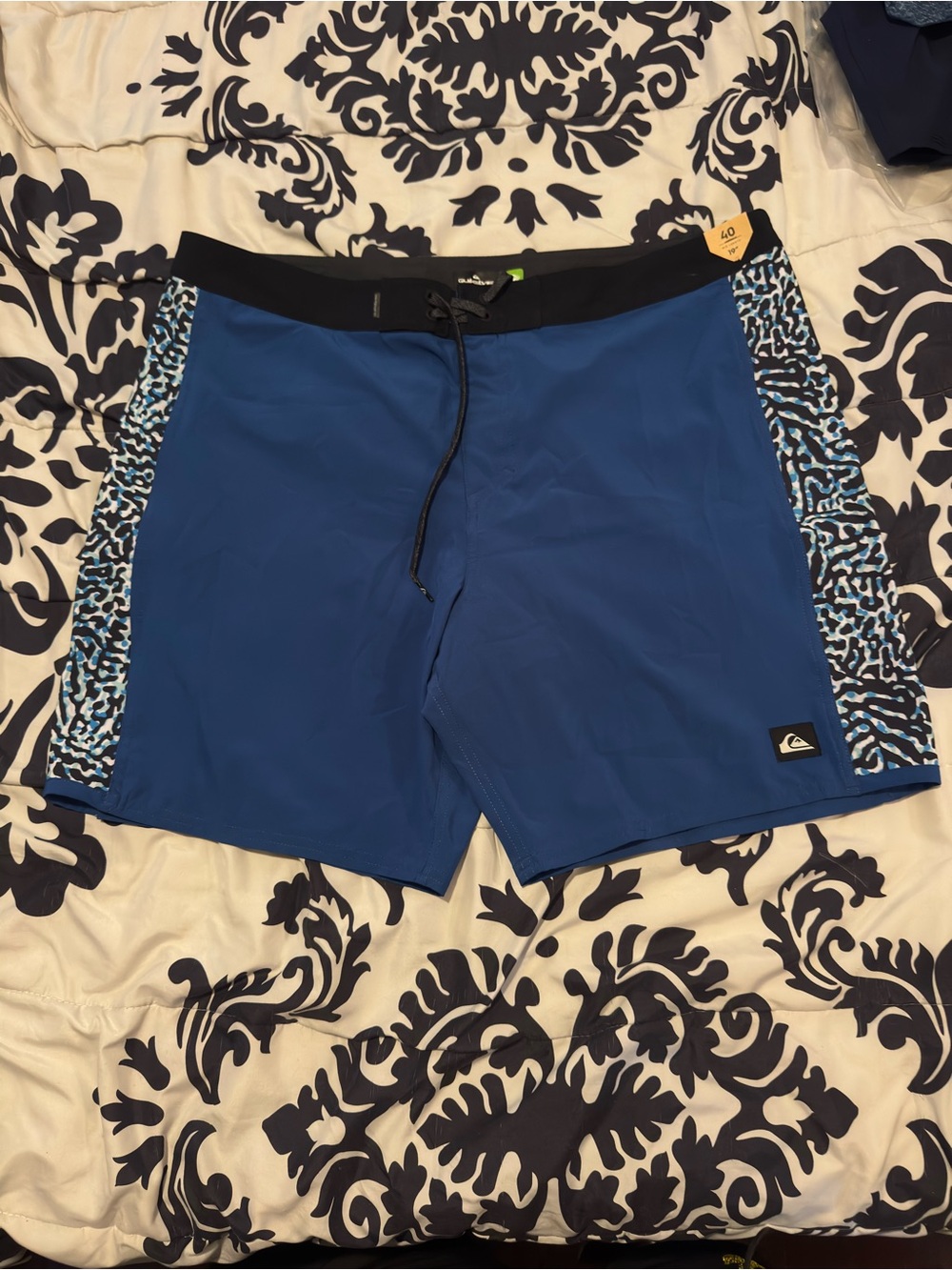 Quiksilver Men’s Blue Swim Shorts with Patterned Side Panels